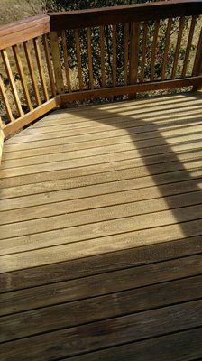 Had to sand all of the decking boards, pickets, and top rail before staining.