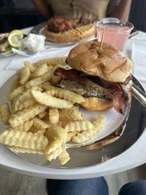 Beef burger and side of fries