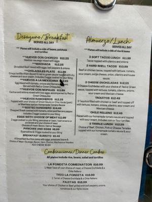 Breakfast and Lunch Menu