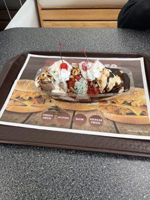 3 scoops of ice cream banana split .. so good