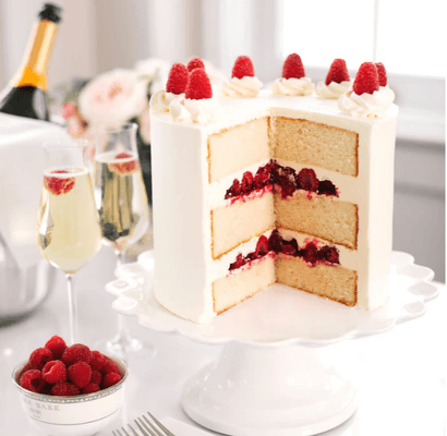 The sophisticated Raspberry Champagne Cake is the perfect way to toast any celebration!