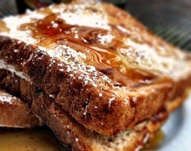 Irish Bread French Toast:  Add blueberries, bananas, powder sugar and whip cream