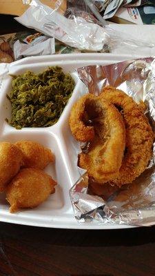 Fried fish and collards!!! Delicious!  I had  fries also.