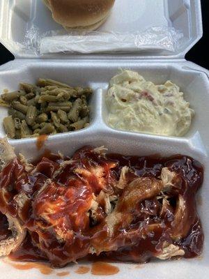 Pulled pork, green beans and potato salad