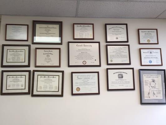 Certificates on the wall