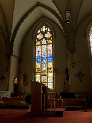 Pulpit and west transept window