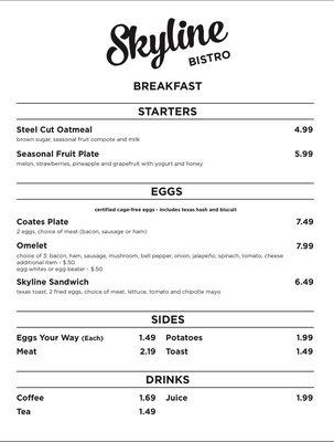 Breakfast menu