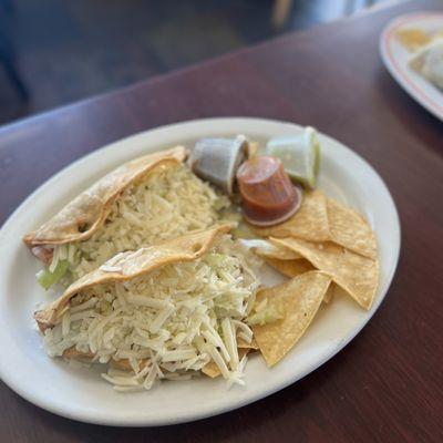 Two Hard Shell Tacos (one carne asada & one shredded beef. I enjoyed the carne asada more)