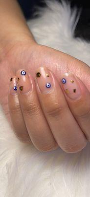 Hard gel overlay - evil eye design.