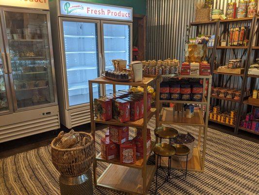 Fresh pastas and sauces in their market.