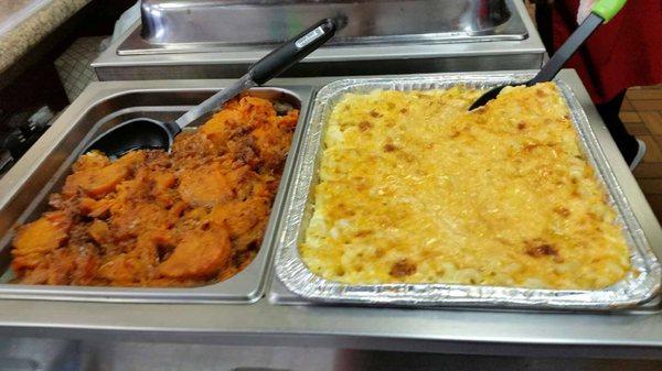 Hot creamy Mac and cheese and sweet savory yams!!!