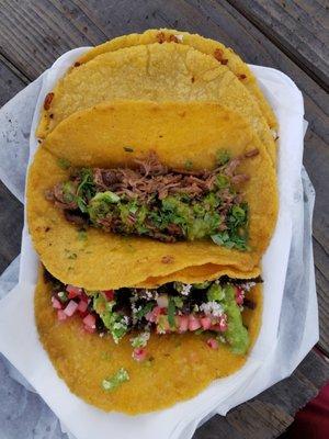 Barbacoa de Brisket (center), Skirt (bottom), Poblanas (top)