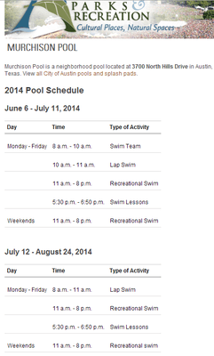 2014 Summer Schedule