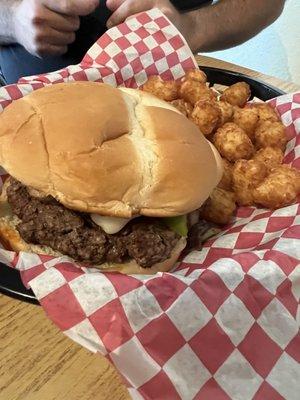 Burger with tots