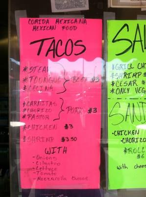 Taco Menu