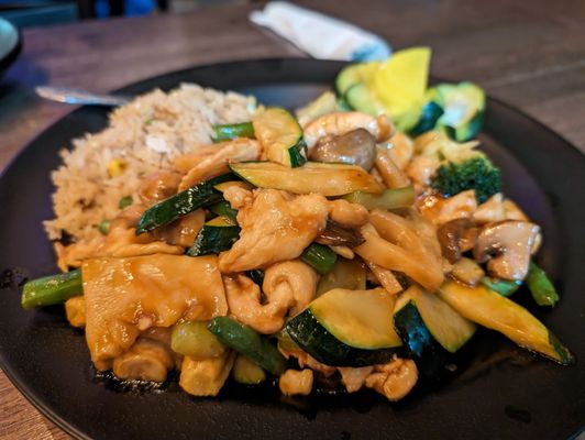 Garlic stir fry with fried rice