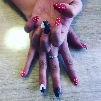 Mickey Mouse on coffin shape nails