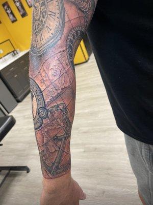 Sleeve Tattoo by Noah at Solid Tattoo in Taylor, Texas...