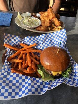 Fish n chips and cheeseburger n sweet potato fries