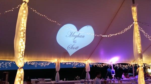 GoBo monogram lighting! It's very cool, inexpensive, and a great personal touch to any event!