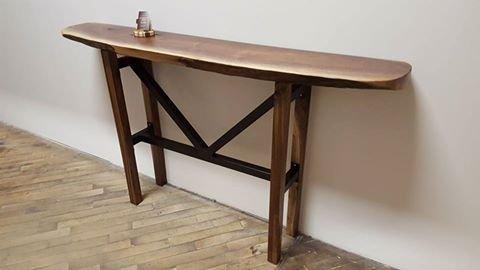 Black Walnut and Steel Slim Table for entry or hall