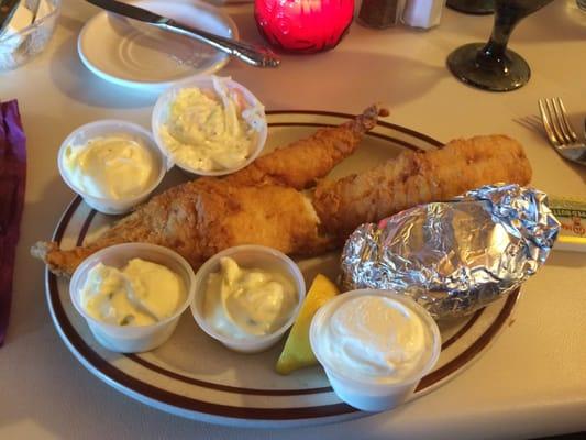 Haddock Fish Fry with baked potato.