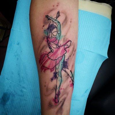 Water color ballerina forearm tattoo