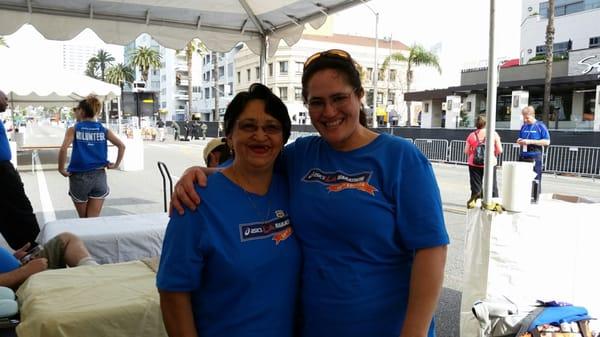 Maria and I, long time veterans supporting the post therapy of the LA Marathoners. We love what we do!