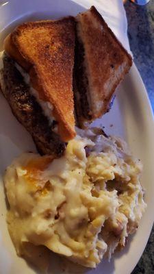 Patty Melt with cheesey mashed.