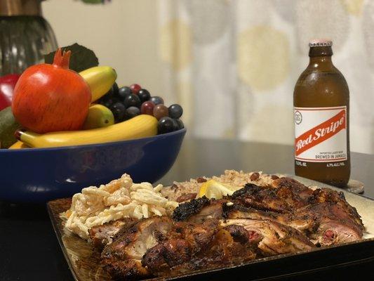 Jerk Chicken best enjoyed with the signature Jamaican Lager, Red Stripe