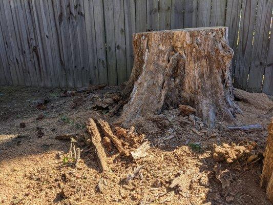 Old Stump, ground down to Help view of Backyard!