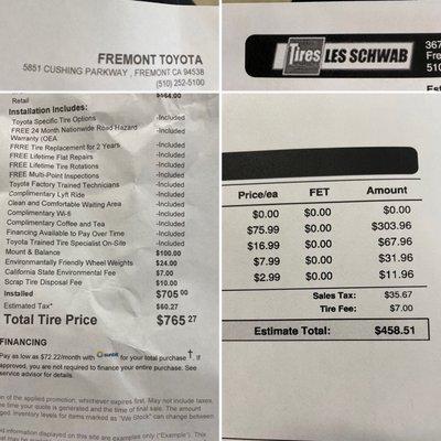 Price comparison Les Schwab vs the dealer