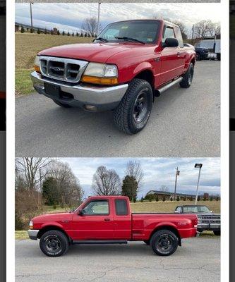 2000 Ford Ranger XLT ext cab stepside 4x4 pickup. 144000 acct. miles. 3.0 V6 eng. Asking price is $7995. Cell# is 276-494-9095 Doc Brewer