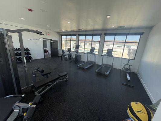 Workout with a great view of the pool.