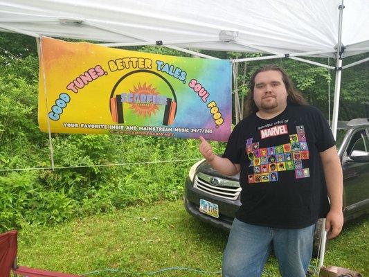 Tyler Feathers vending/representing ScarFire Radio at ShackShow Wrestling presents: Shack-a-palooza 2023