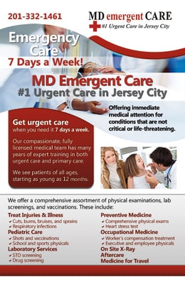 Post card (front) for MD Emergent Care in New Jersey