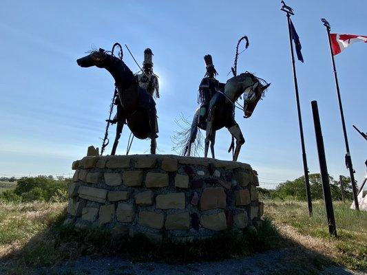 07.10.21 two mounted warriors made of metal materials recycled from the Reservation