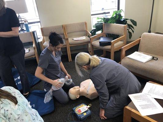 Staff CPR training every 2 years for healthcare providers.