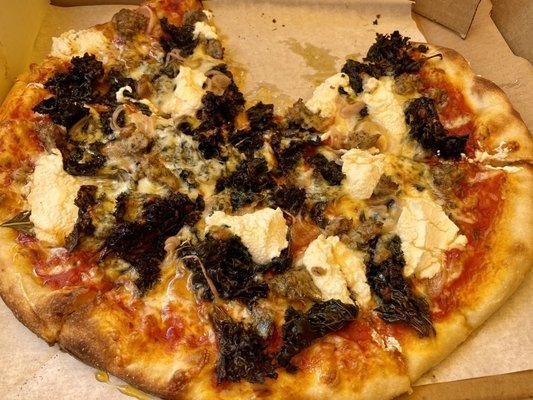 Specialty sausage kale ricotta hot honey small pizza