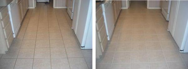 The grungy floor of this galley kitchen just needed Tulsa Grout Restoration's expertise to make it nice and clean again...