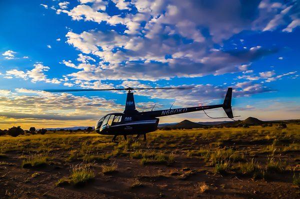 Our turbine 4 passenger helicopter at sunset