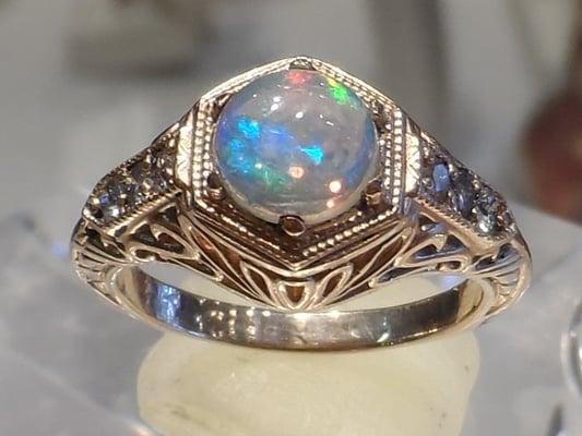 Marks antique design "The Princess"  is shown with an Ethiopian Opal, and available with various other Gems