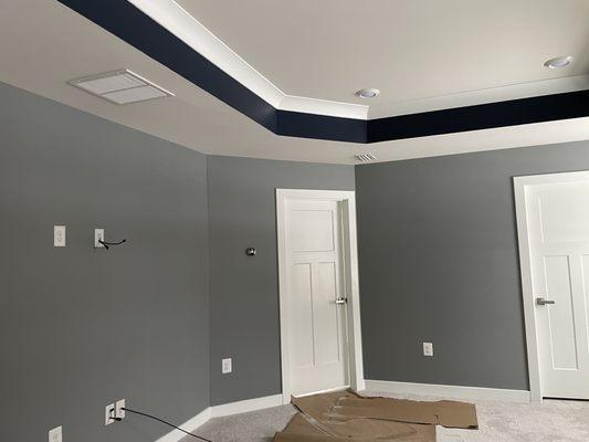 After (Master Bedroom) with statement Tray Ceiling color