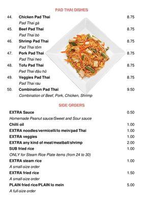 Pad Thai dishes and Side orders