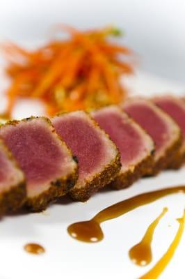 Tograshi Seared Ahi Tuna Over Edamame & Carrot Salad