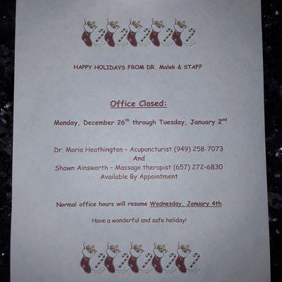 Our Holiday Hours