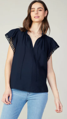 Current Air Short Sleeve Split Neck Blouse