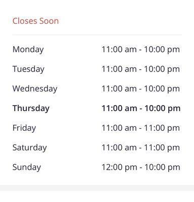 Please fix your hours if you going to close an hour earlier