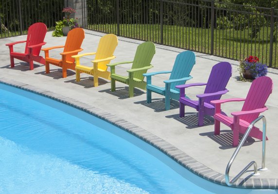 Adirondack chairs in a variety of colors