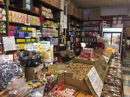 Amazing selection of candy, nuts and other snacks! Plus really good coffee.